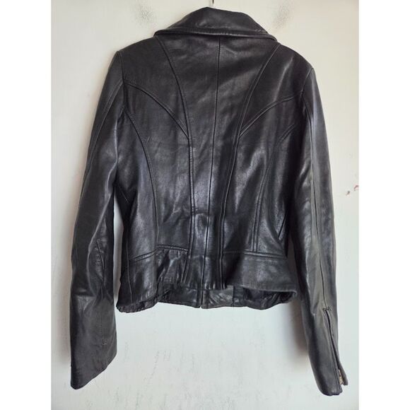 Guess Women Geniune 100% Leather Full Zip Lined Moto Pockets Jacket size Medium - Picture 2 of 10